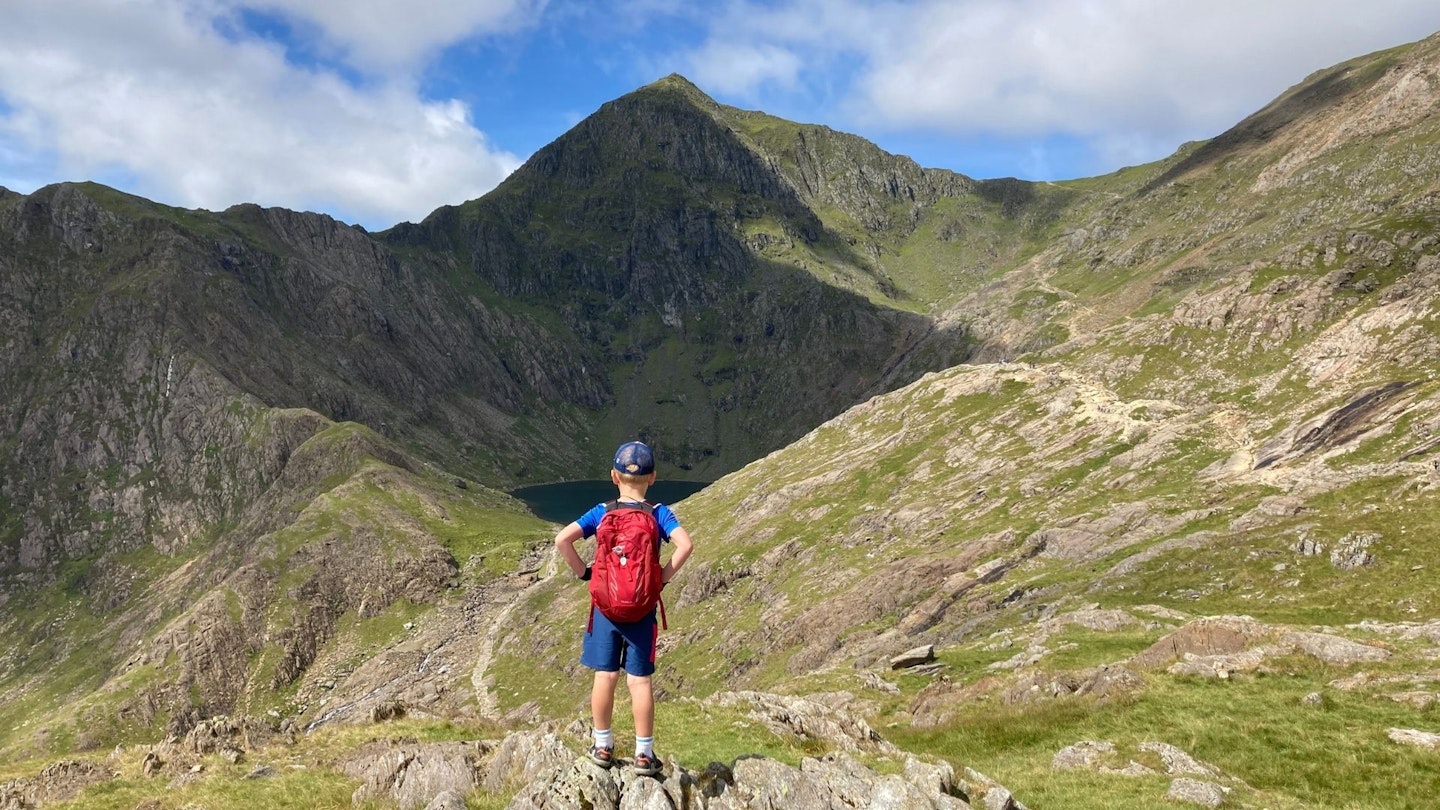 Child on Snowdon Pyg Track, Snowdonia National Park, climbing Snowdon with kids