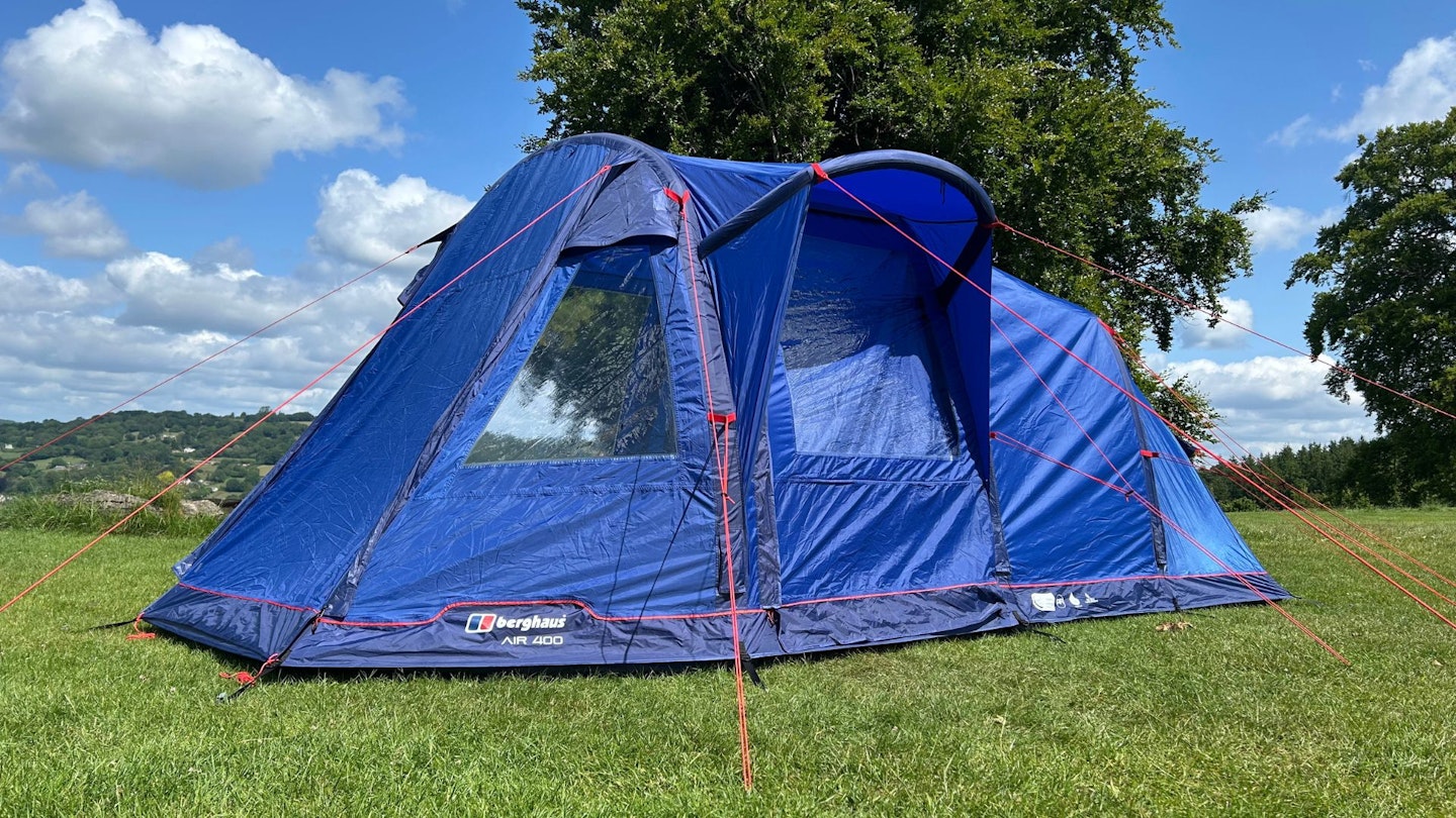 The Berghaus Air 400 tent pitched in a field