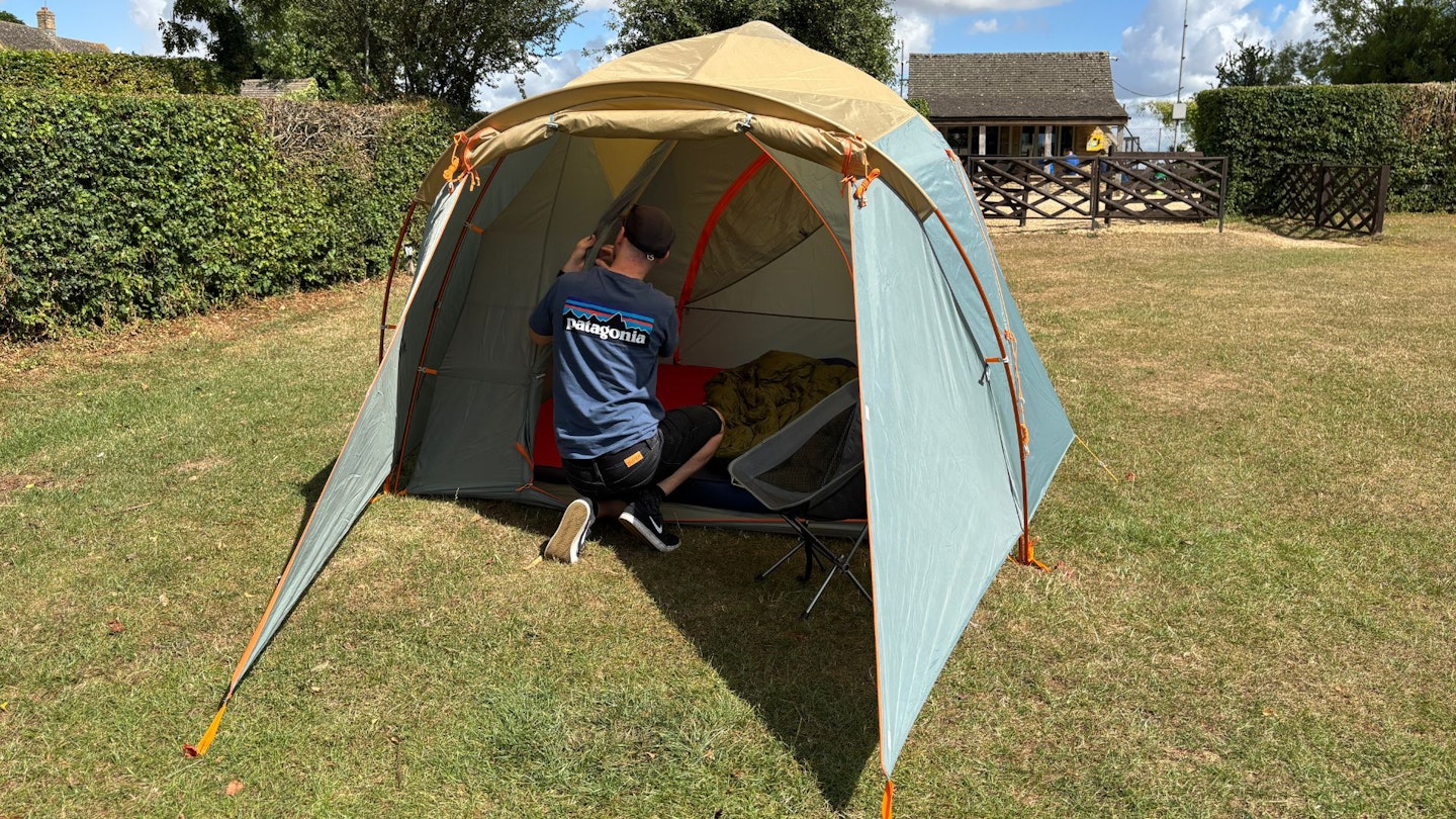 Rolling the doors back on the Big Agnes Bunk House 4 tent