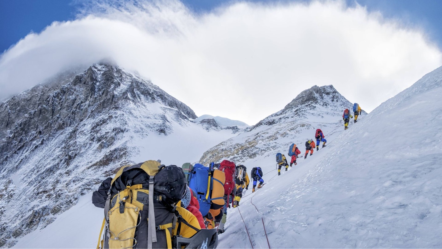Climbers ascending Mount Everest