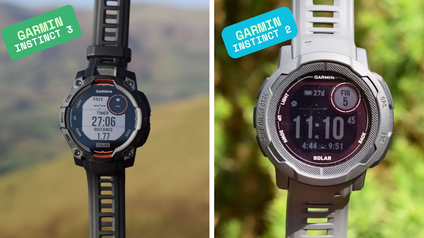 Garmin Instinct 3 next to the Garmin Instinct 2