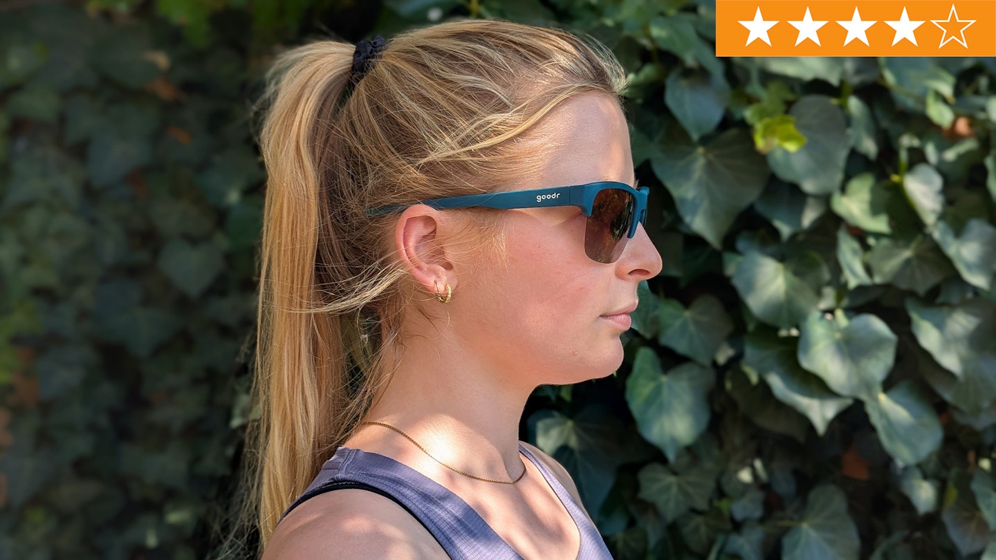 Kate milsom testing the Goodr Flex g running sunglasses