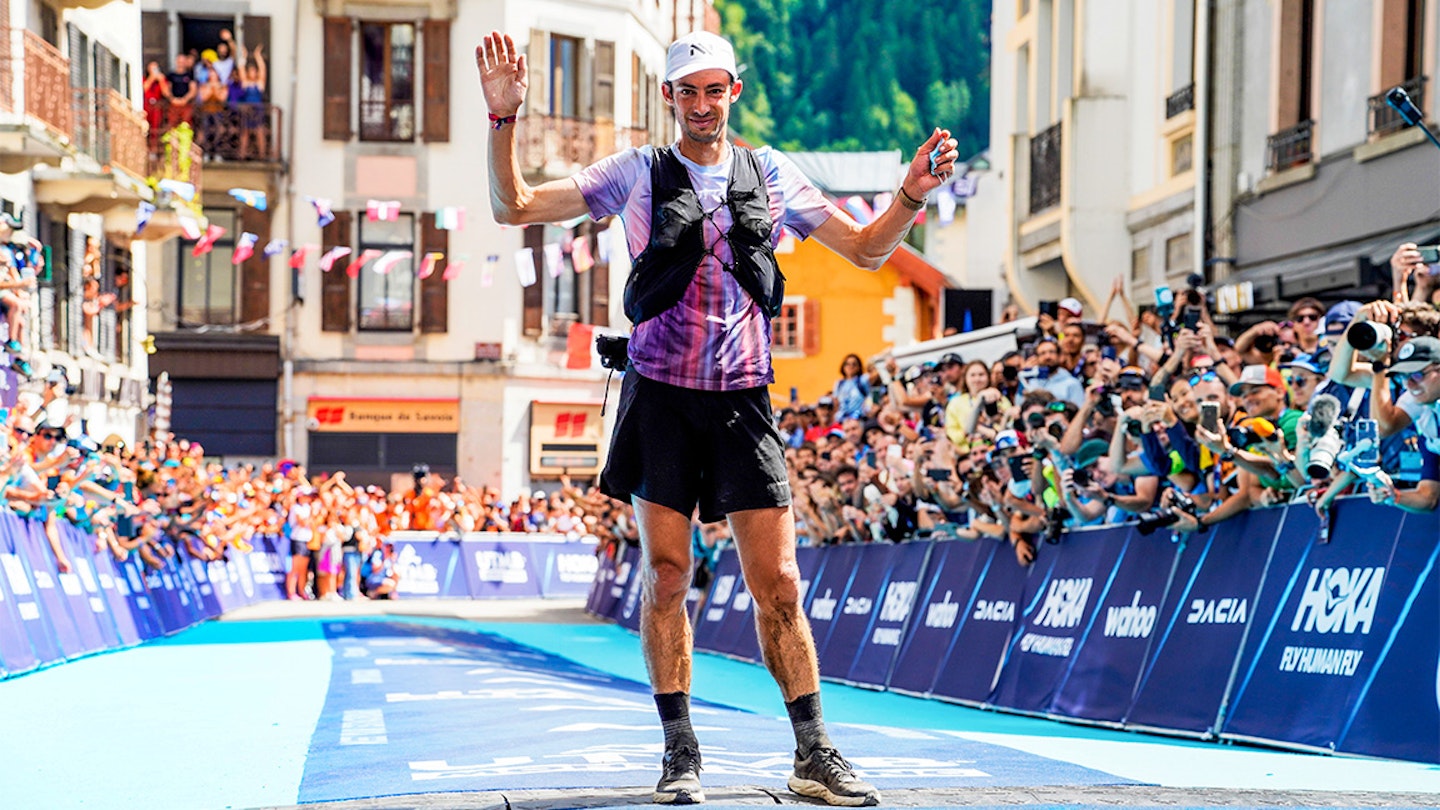 Kilian Jornet celebrates winning UTMB