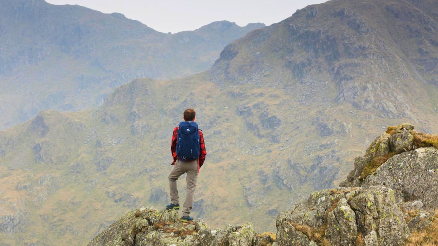 Looking towards Harter Fell while ascending Riggindale Ridge, High Street, Lake District
