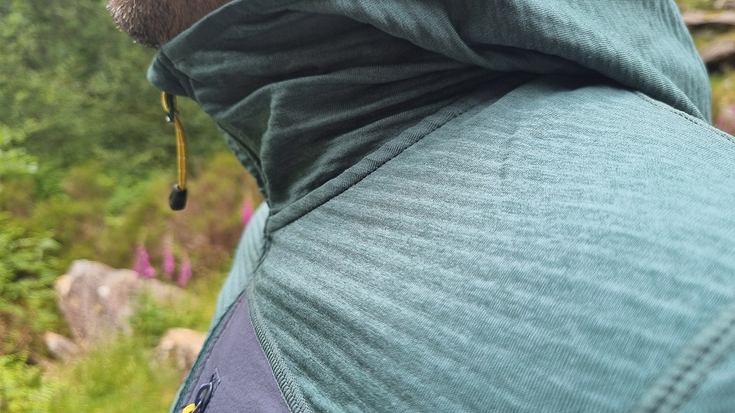 The Mountain Equipment Lumiko Hooded Jacket features a grown-on hood.