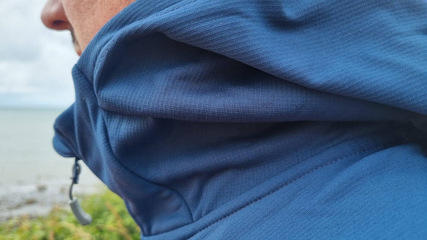 The neck collar of the Rab Superflux Hoody